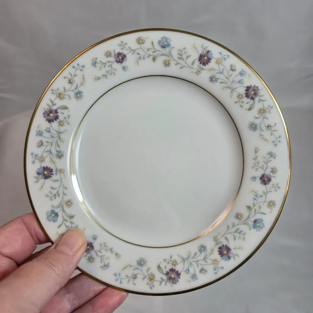 FOUR Noritake Longwood #2485 Bread Plates Purple, Blue & Yellow Flowers